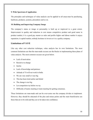 A Study Report on Value Analysis and Value Engineering (VAVE) | PDF