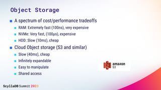 ■ A spectrum of cost/performance tradeoffs
■ RAM: Extremely fast (100ns), very expensive
■ NVMe: Very fast, (100µs), expen...