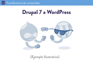Transferencia de contenidos	
   Drupal a WordPress
Esquema de la Base de Datos Drupal
(que hay que migrar a WordPres)
 