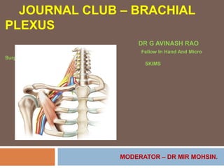 JOURNAL CLUB – BRACHIAL
PLEXUS
DR G AVINASH RAO
Fellow In Hand And Micro
Surgery
SKIMS
MODERATOR – DR MIR MOHSIN.
 