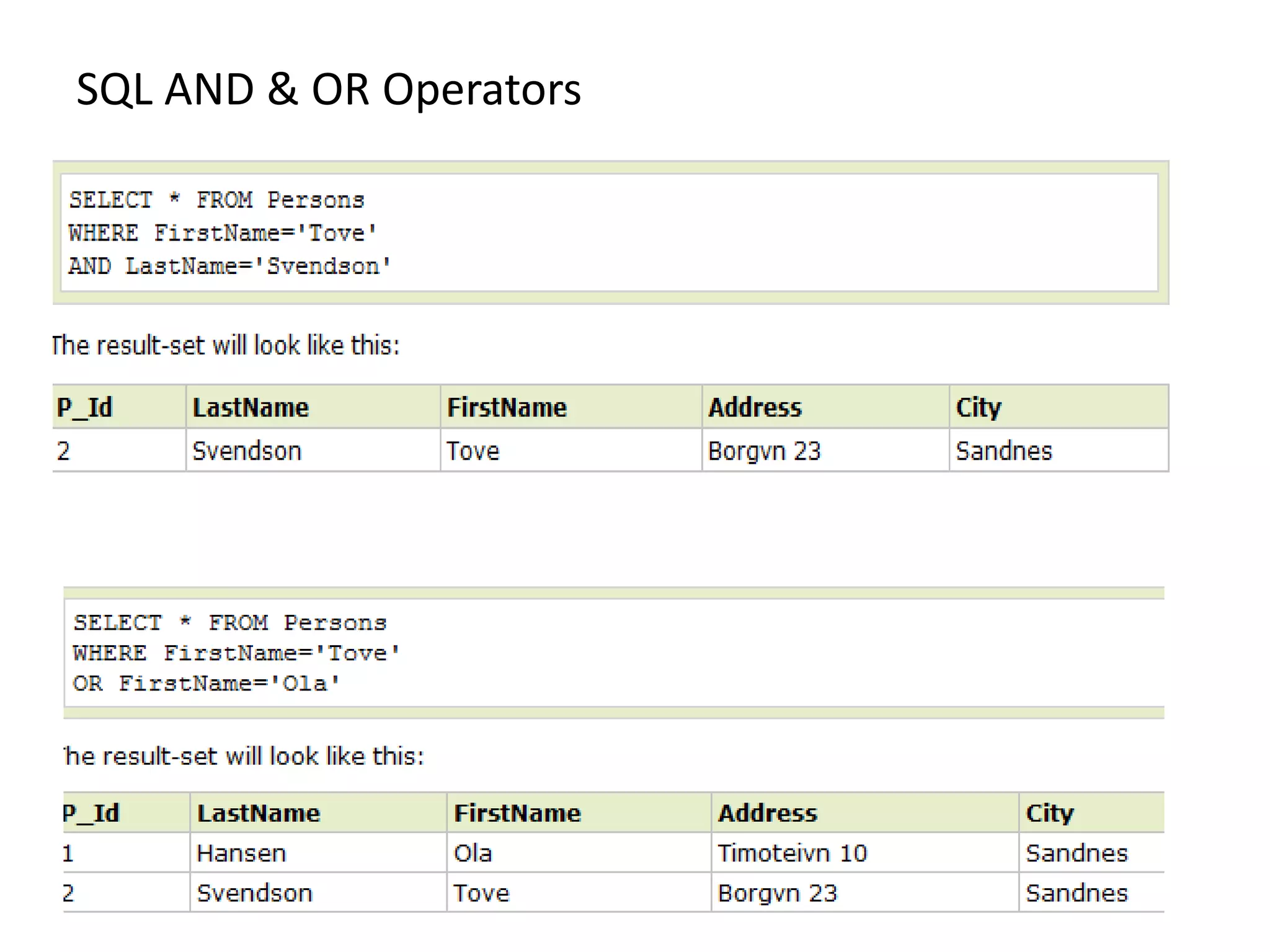 SQL AND & OR Operators
 