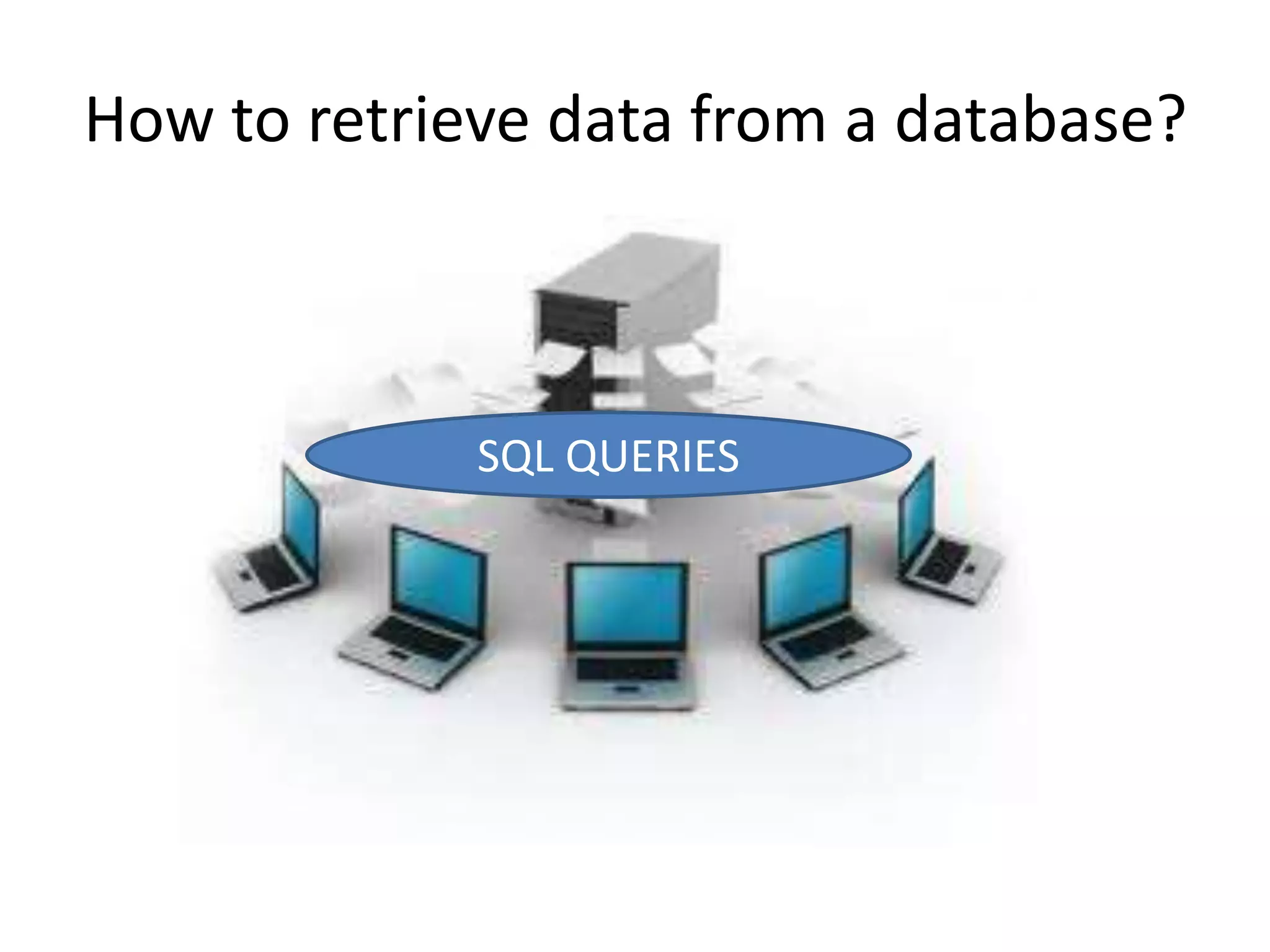 How to retrieve data from a database?



             SQL QUERIES
 