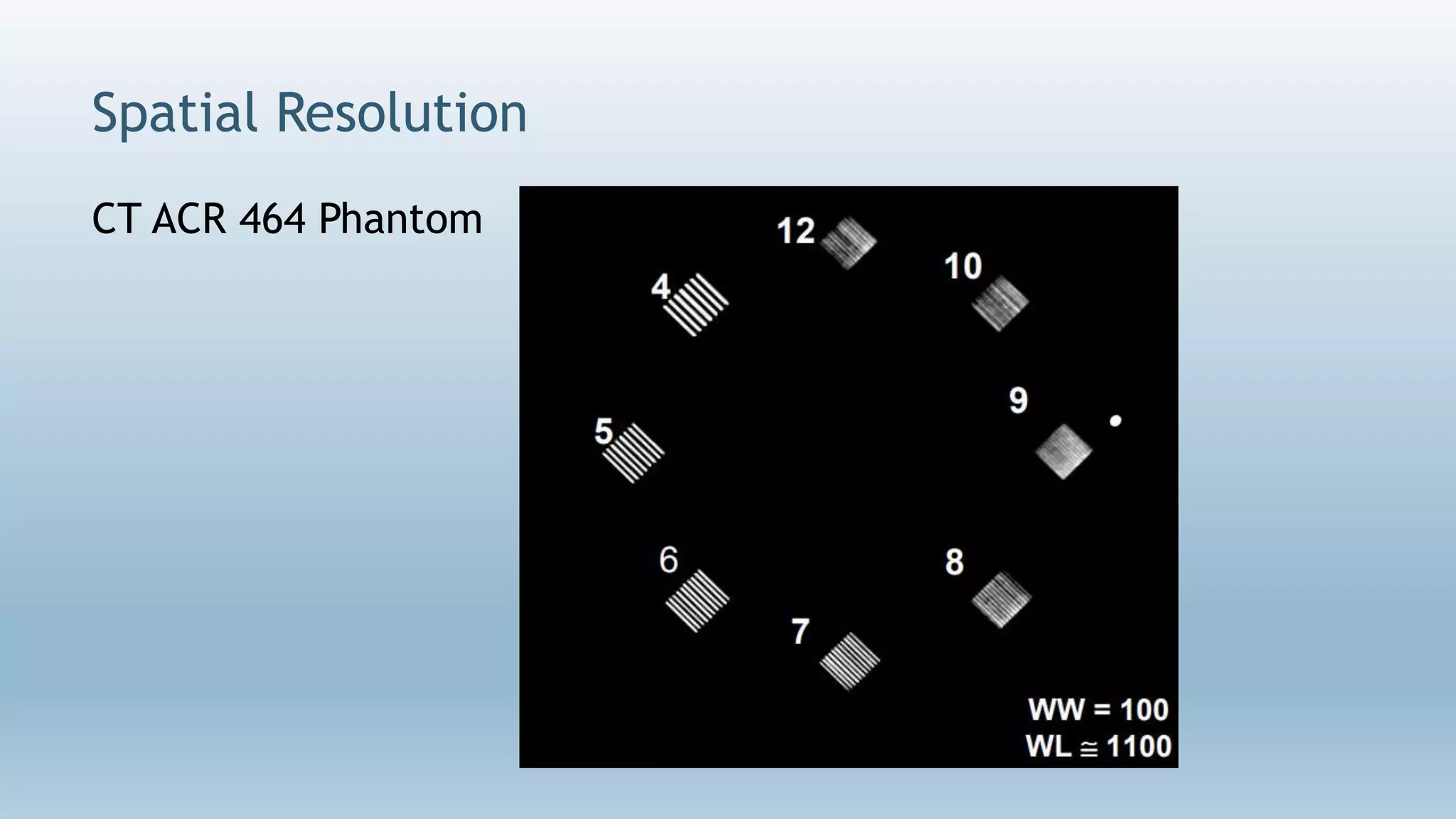 Spatial Resolution
CT ACR 464 Phantom
 