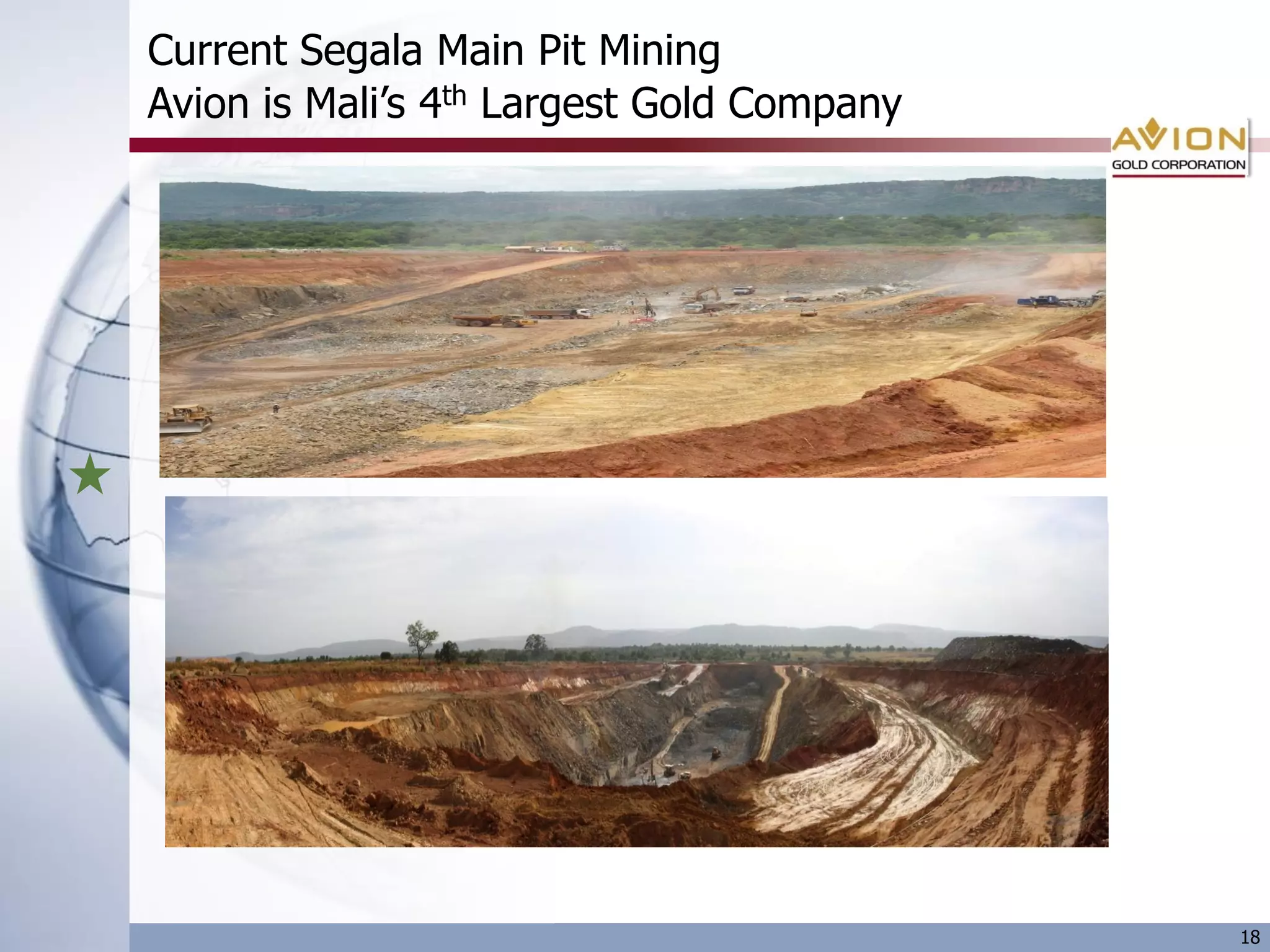 Current Segala Main Pit Mining
Avion is Mali’s 4th Largest Gold Company




                            Segala Mine Plan

                                               18
 