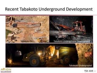 Recent Tabakoto Underground Development




      Tabakoto Pit   Tabakoto Underground Development




                                  Tabakoto Underground

                                               TSX: AVR   13
 