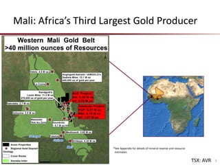 Mali: Africa’s Third Largest Gold Producer




                      *See Appendix for details of mineral reserve and resource
                       estimates

                                                                                  TSX: AVR   5
 