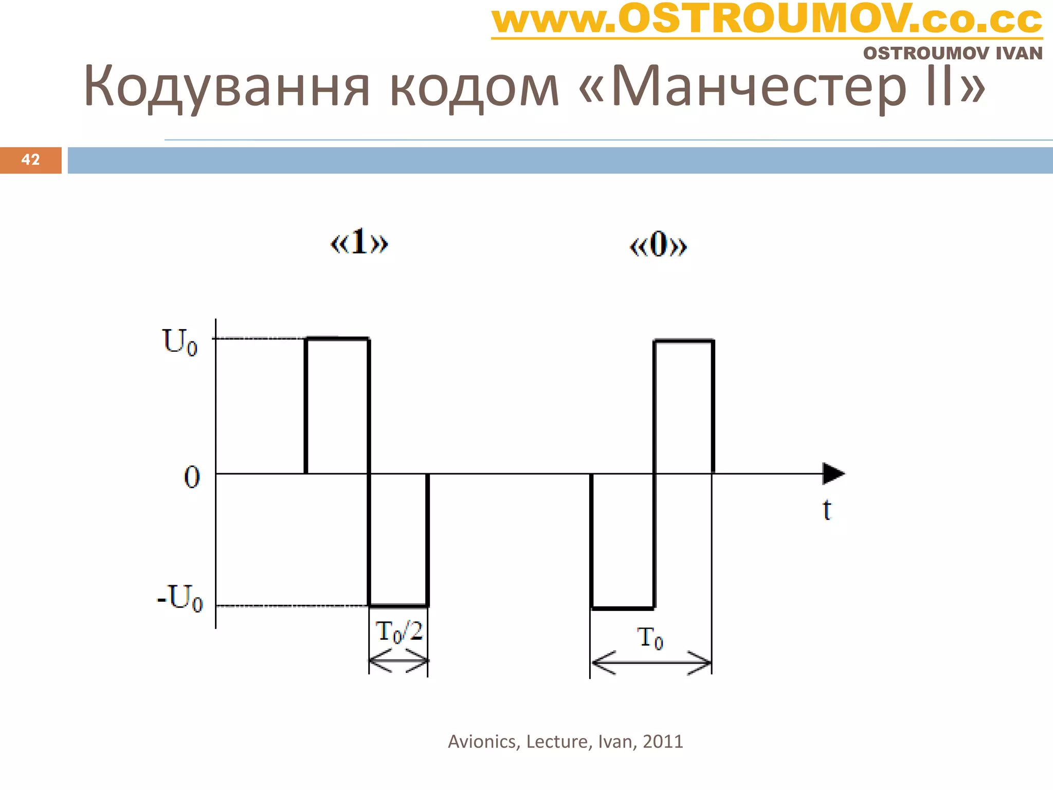 www.OSTROUMOV.co.cc
                                                 OSTROUMOV IVAN

     Кодування кодом «Манчестер ІІ»
42




                 Avionics, Lecture, Ivan, 2011
 