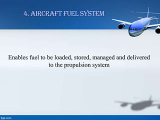 4. Aircraft Fuel System

Enables fuel to be loaded, stored, managed and delivered
to the propulsion system

 