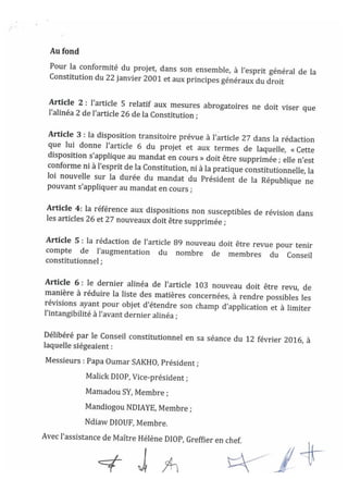 Avis Conseil Constitutionnel Sénégal (février 2016)