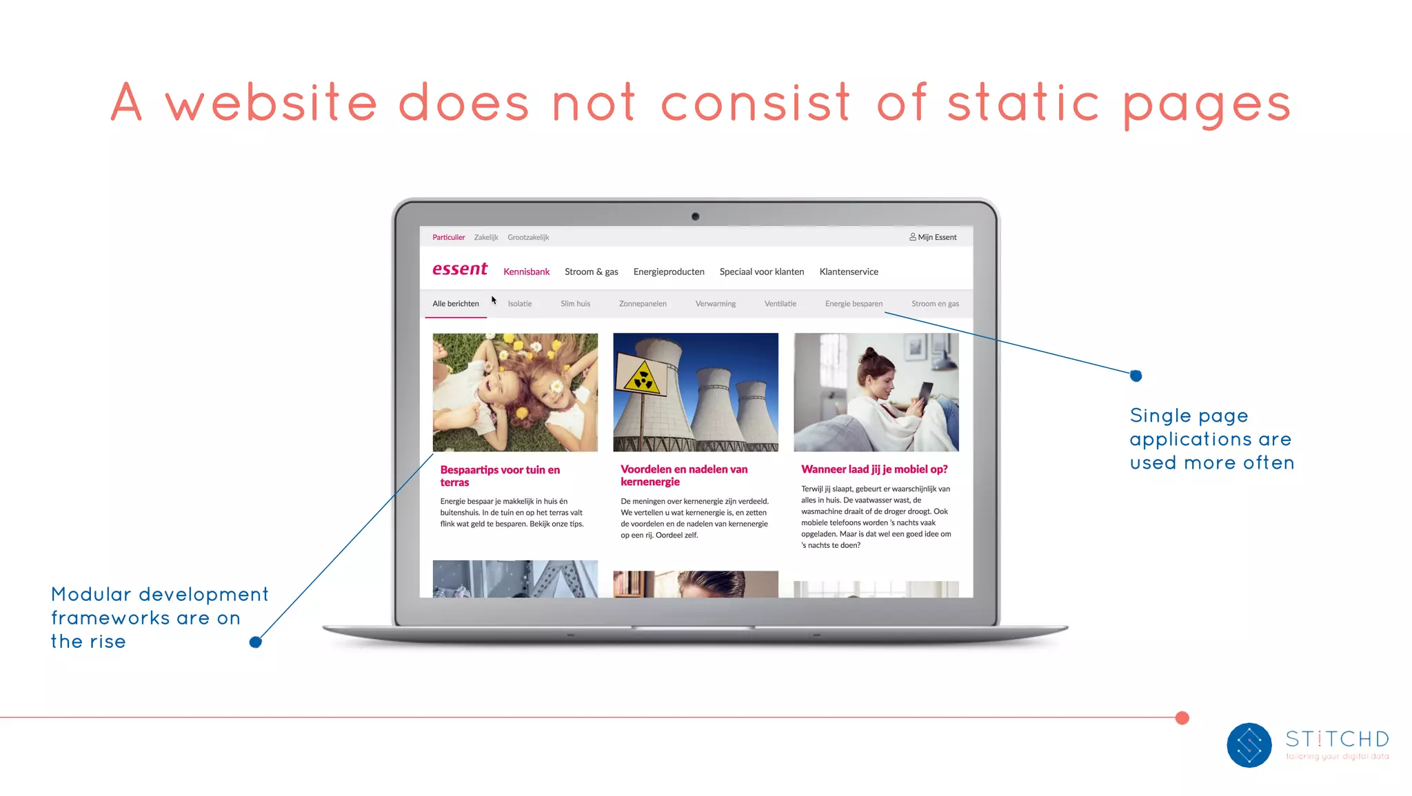 A website does not consist of static pages
Modular development
frameworks are on
the rise
Single page
applications are
used more often
 