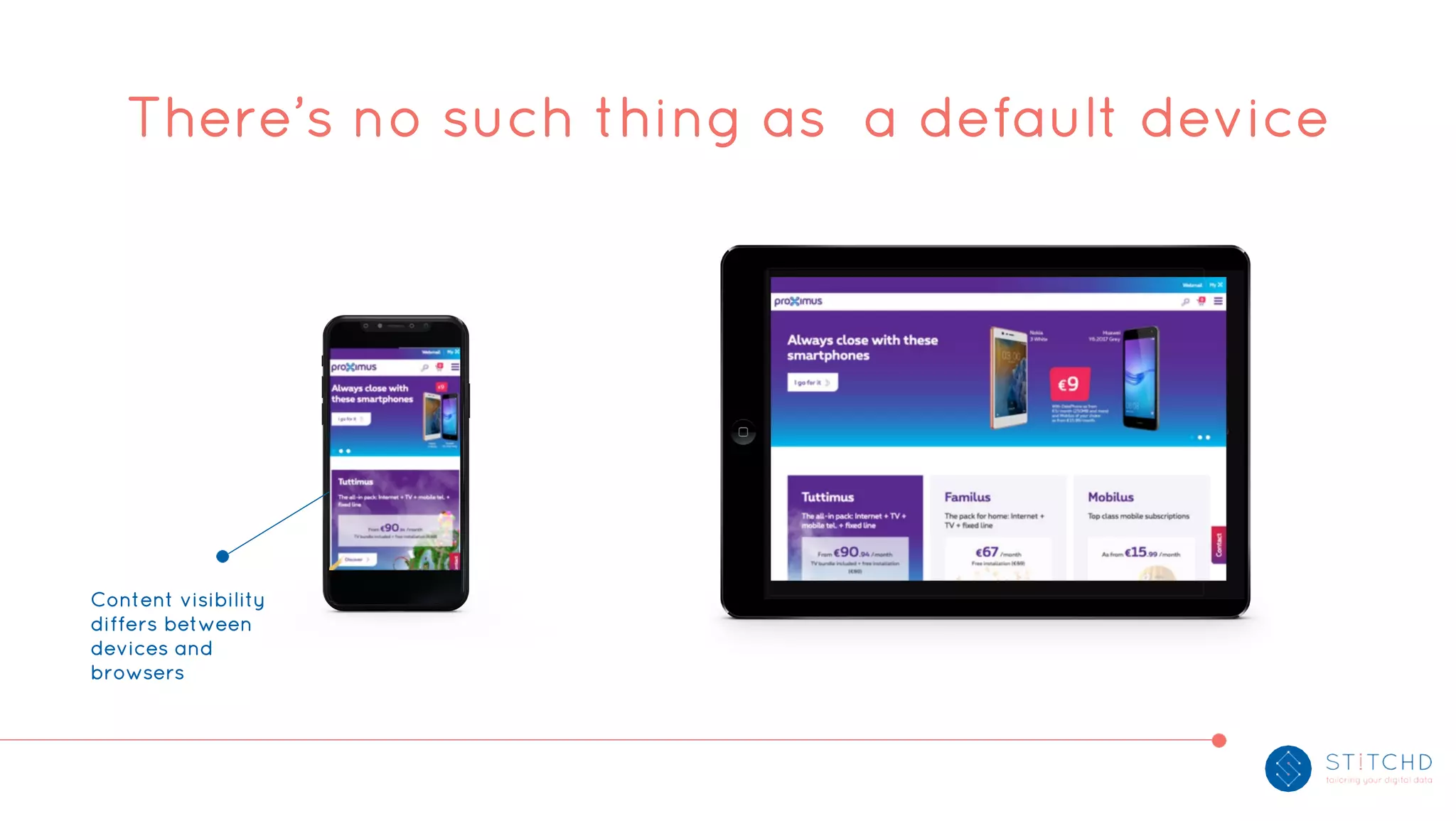There’s no such thing as a default device
Content visibility
differs between
devices and
browsers
 