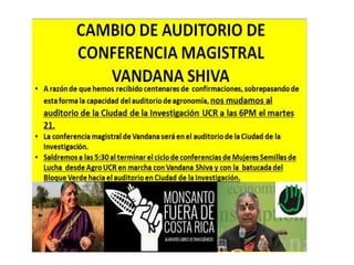 Aviso importante sobre la conferencia dra. vandana shira