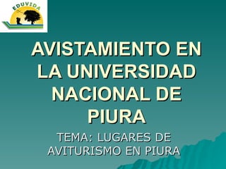 AVISTAMIENTO EN LA UNIVERSIDAD NACIONAL DE PIURA TEMA: LUGARES DE AVITURISMO EN PIURA 