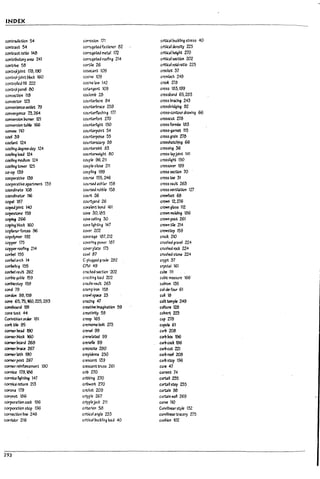 INDEX
contrad1ctlon 54 corrosion 171 critlcal ~d:hn9 stress 40
contr.;st 54 corrugatea fastener 82 critlcal density 225
contrast ratio 148 comJg3tea metal 172 crttlcal helght 210
cent:r!l1utory area 241 corrugated rooflng 214 crttlcal section 202
Contrive 58 cortlle 26 critical void ratio 225
centro/joint 178.190 ~nt 109 crocket '37
control-joint ukxk 160 cosine 109 cromlech 248
controned flll 222 cosine law 142 cr'OOk V8
control panel 00 cotJngelrt 109 cross 183. 199
convectlon 118 coulomD 2b crossbana 65.28'3
convector 123 counterbore 84 cross !?raGIng 243
conven1enu outlet 79 countMn-ace 259 crossl7lidglng 92
I
convergence 73.264 cOJnterfushln~ 177 cross-corrtcurarawlng 66
converslon!1umer 121 counterfort 270 crosscut 218 t
conversion taDkl 166 cou~ht 150 cross fortnee 183
convex 110 counterpoInt 54 cross-~met 115
l
cool :39 coonterpolse 55 cross grain 218
coolant 124 countersc3rp 98 cr0ssh2tch,lng 66
cooling degree-day 124 countersink 83 crossing 36
cooling lo3J 124 counterwelght 00 cross-lapjoint 141
coo/IItg medium 124 couple 96,211 Cr05S!~ht 150
l
cooIlng tower 125 couple-clo~ 211 crossover 199
co-op 1:39 coupUng 199 cross sectlon 70
coo~lve 1:39 course 155. 2M3 cross tee 31
cooperative apartment 139 coursed ashlAr 158 cross V2U~ 263
L
coordinate 100 coursed ruuble 153 cross ventlbtlon 121
coordln4t« 116 court 26 crowfoot 68
copal 187 courty.Ira 26 crown 12.216
copedFlirt 140 CMlent rona 161 crown gbss 112
L
copestone 159 CCJ.te 30. 1<55 crown molding 186
~266 UNe ceiling 30 crown post 261
coping DIod 160 core ~htlng 147 crown tile 214
coybnar folUS 96 corer 202 crowstep 159
L
copo~ 192 COru3ge 187.212 crud: 210
copper 175 corerlng pcwer 187 crushed gnvel 224
copper roofing 214 corer plate 173 crushed rock 224
~1155 cowl 87 crushed stone 224
L
COfi,eI arch 14 C-plu~ea 9~ 282 crypt 37
~!l.ig 155 Cf').l49 crystai 161
COft,eI V3 u~ 262 crnW~lon '202 cube 111
carine ga!7le 159 Cr3cklng load 202 culnc me3sure 166'
L
~159 cradle V3utt 263 cuPl$ll1 1:35 .
cord 79 cr3mp Iron 158 cul-de-four 61
cordon 98. 159 crawi space 23 cuU l8
core 65.75,100.225,283 cml~ 47 cult temple 249
corWo.rd 191 creative ~In4tJon 59 cultu~ t2a
l
coreUst 44 c~1vfty 59 culve~ 2ZS
Corinthian order 181 creep 165 cup 218
cmUIe 95 cre~DoIt m cupob 61
corner~ 190 crene! 99 curb 208 ,
comer~ 160 crtne~~ 99 crirox 196
L
comer roard 263 crenelle 99 curbcod: 196
cornermce 267 creosote 280 curbcut 221
COI"1'Ierbth 00 crepldoma 250 curb roof 208
L
coc-ner post 267 crescent 139 curb stop 196
comer reinforcement 190 crescent truss 261 cu~ 47
cornice 179.100 CriD 210 current 74
cornice ~htfng 147 crl!7i:llng 270 curtan 235
L
cornice return 213 cri1r.otOfi: 2:10 curt.lIs1:ep 235
corona 179 cricket 209 curt.1n 98
COfOf1et 186 cripp~ 267 curt.ln wan 269
corporation cocI: 196 Cripplepcl: 211 CUM 110
L
corporatlon stop 196 criterion 58 CurvlUnear style 132
correctlon hne 24t; critlcal angle 233 curvlhne.r t:r3cery 275
corrkIor 216 critlc.1l ~cknng load 40 cushion 102
L
29}
L
 