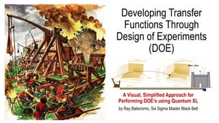 Developing Transfer
Functions Through
Design of Experiments
(DOE)
A Visual, Simplified Approach for
Performing DOE’s using Quantum XL
by Ray Balisnomo, Six Sigma Master Black Belt
 
