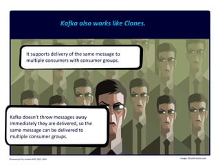 Kafka also works like Clones.
It supports delivery of the same message to
multiple consumers with consumer groups.
Kafka doesn’t throw messages away
immediately they are delivered, so the
same message can be delivered to
multiple consumer groups.
Image: Shutterstock.com
©Instaclustr Pty Limited 2019, 2021, 2022
 