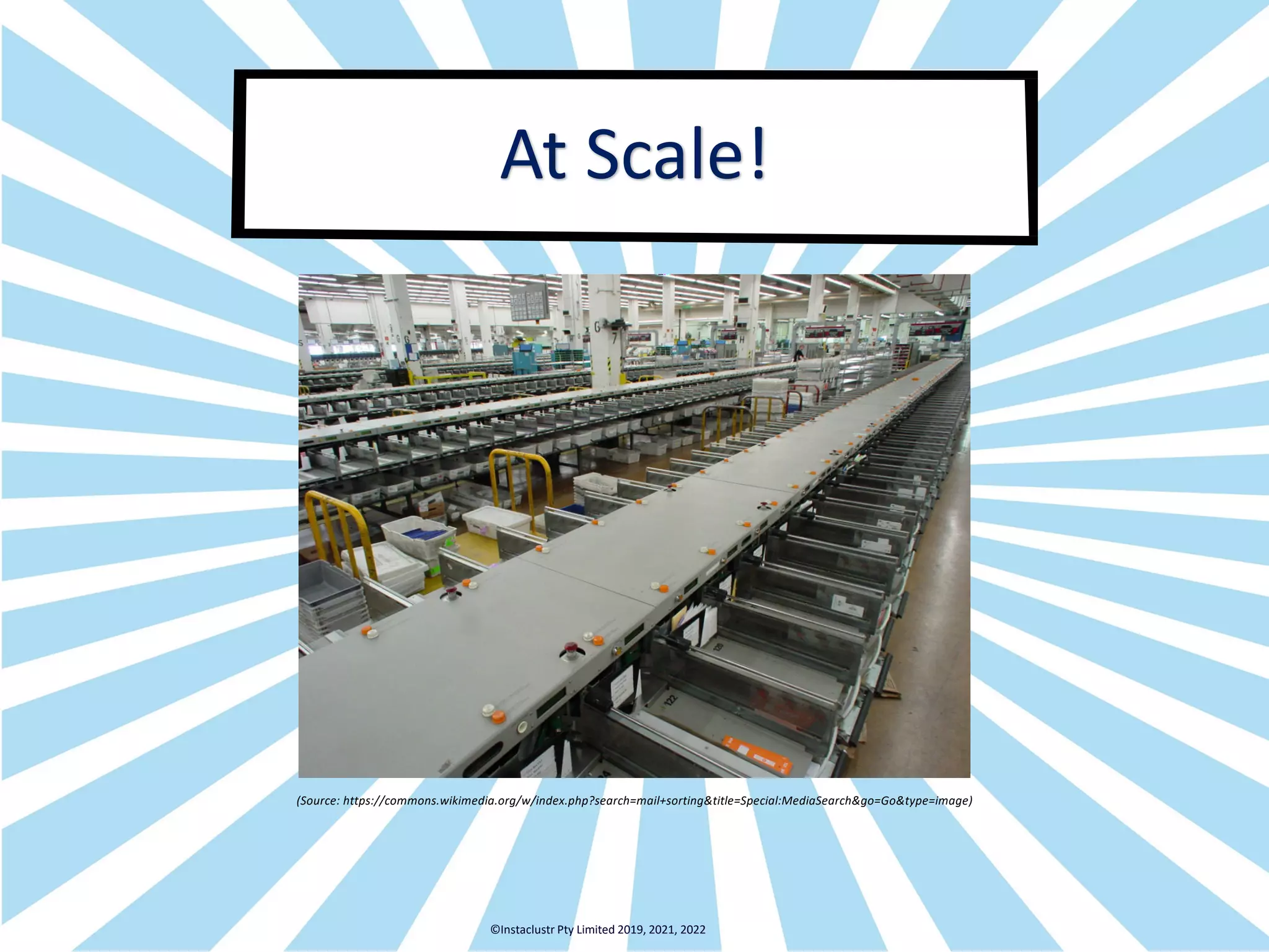 At Scale! (Source: https://commons.wikimedia.org/w/index.php?search=mail+sorting&title=Special:MediaSearch&go=Go&type=image) ©Instaclustr Pty Limited 2019, 2021, 2022 