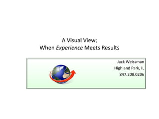 A Visual View;
When Experience Meets Results

                            Jack Weissman
                           Highland Park, IL
                              847.308.0206
 