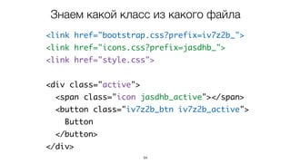 94
<link href="bootstrap.css?prefix=iv7z2b_">
<link href="icons.css?prefix=jasdhb_">
<link href="style.css">
<div class="active">
<span class="icon jasdhb_active"></span>
<button class="iv7z2b_btn iv7z2b_active">
Button
</button>
</div>
Знаем какой класс из какого файла
 