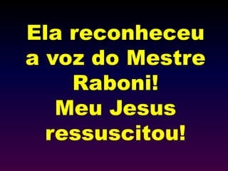 Ela reconheceu
a voz do Mestre
Raboni!
Meu Jesus
ressuscitou!
 