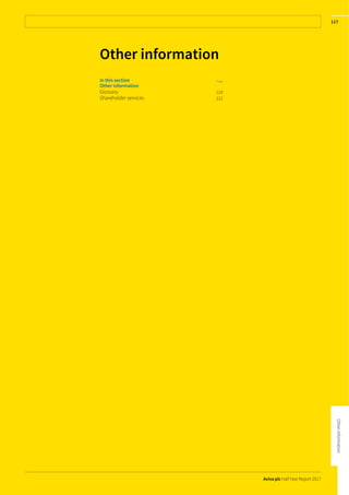 Aviva plc Half Year Report 2017
117
Other information
In this section Page
Other information
Glossary 118
Shareholder services 122
 
