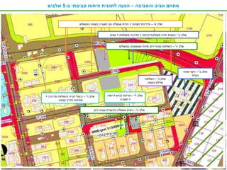 ‫מתחם אביב והסביבה – הצעה לתכנית פיתוח סביבתי ב-5 שלבים‬


                                        ‫שלב א' – מדרכות זמניות + חניית אספלט עם תאורה בשטח המשולש‬


                                                              ‫שלב ב' –הסטת חניה משולבת קיימת + מדרכה משולבת + עצים‬


                                                                    ‫שלב ה' – השלמת שטח ירוק ופינת שעשועים במשולש‬




                                                                                                               ‫שלב ב' – ניקוי שטח‬
                                                                                                                     ‫הסילו‬
                                                                                        ‫שלב ג' – השלמת‬
                                                                                         ‫סלילת הסתיו‬



                ‫שלב ד' – ביטול חנייה והשלמת מדרכה +‬         ‫שלב ד' – פריצת כביש דרומה‬
                        ‫פתיחת הדרך צפונה‬                             ‫+ תאורה‬


                                                  ‫שלב ה' – חנית אספלט והכשרת שטח ירוק‬




                                                                    ‫הר/0‬
                                                               ‫06/3/‬
                                                      ‫קף‬ ‫י/1 תו‬
                                                 ‫6002‬




‫5‬   ‫‪email: aviv3tz@gmail.com‬‬                                                   ‫הצעת הפורום לתוכנית פיתוח סביבתי. 91 בדצמבר, 1102‬
 