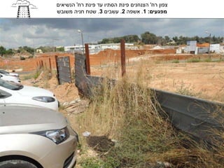 ‫צפון רח' הצנחנים פינת הסתיו עד פינת רח' הנשיאים‬
‫מפגעים: 1. אשפה 2. עשבים 3. שטח חניה משובש‬
 