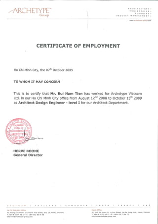 Archetype Vietnam Certificate of Employment