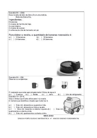Av Língua Portuguesa e Matemática 4º ano