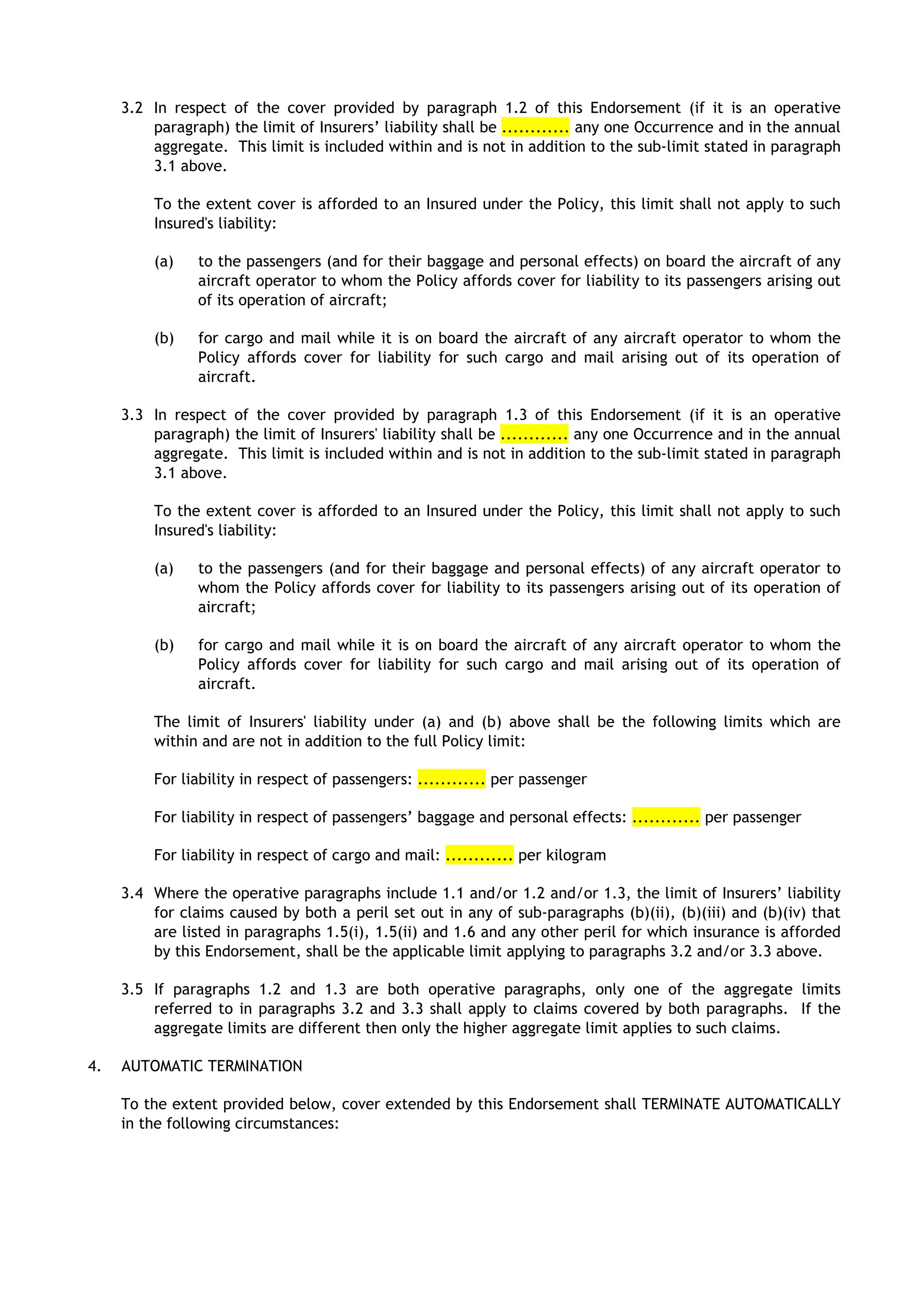 Extend Coverage Avn 52 r extended coverage endorsement aviation liabilities | PDF