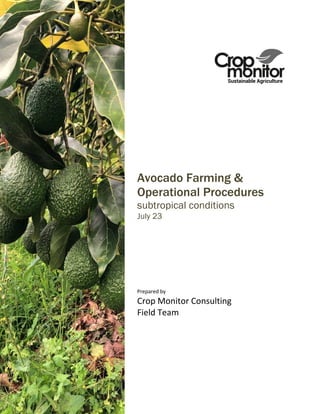 Avocado Farming &
Operational Procedures
subtropical conditions
July 23
Prepared by
Crop Monitor Consulting
Field Team
Sustainable Agriculture
 