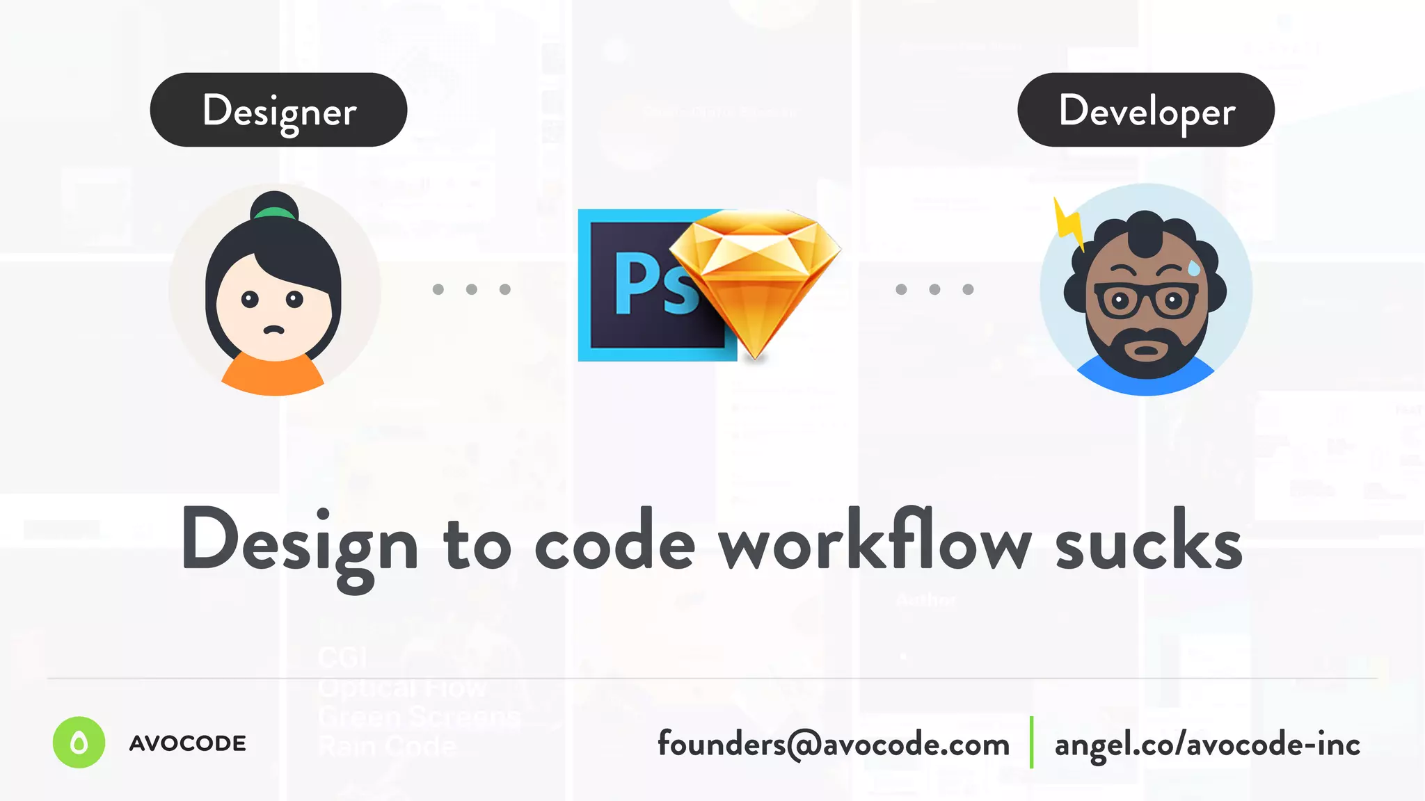 Design to code workflow sucks
Designer Developer
angel.co/avocode-incfounders@avocode.com