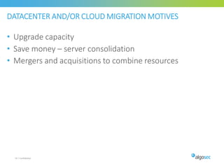 DATACENTER AND/OR CLOUD MIGRATION MOTIVES
• Upgrade capacity
• Save money – server consolidation
• Mergers and acquisitions to combine resources
54 | Confidential
 
