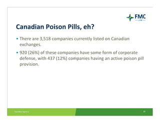 Canadian Poison Pills, eh?
• There are 3,518 companies currently listed on Canadian 
  exchanges.
• 920 (26%) of these com...