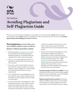 Avoiding plagiarism and self plagiarism guide 7th ed. | PDF