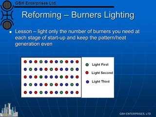 Reforming – Burners Lighting
 Lesson – light only the number of burners you need at
each stage of start-up and keep the pattern/heat
generation even
 