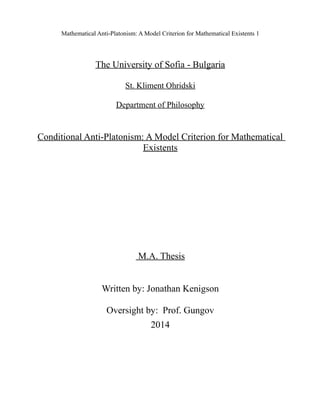 A volume on model criteria for mathematical existents for philosophy department of university of sofia (english)