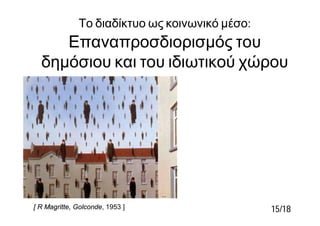 Το διαδίκτυο ως κοινωνικό μέσο:
     Επαναπροσδιορισμός του
  δημόσιου και του ιδιωτικού χώρου




[ R Magritte, Golconde,...