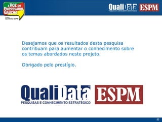 Desejamosqueosresultadosdestapesquisacontribuamparaaumentar o conhecimentosobreostemasabordadosnesteprojeto.Obrigado peloprestígio.85