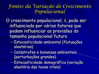 Fontes da Variação do Crescimento
           Populacional

O crescimento populacional, λ, pode ser
 influenciado por vário...