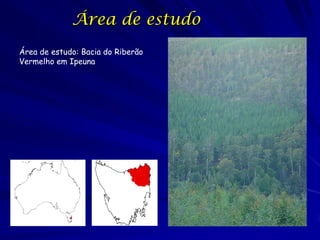 Área de estudo
Área de estudo: Bacia do Riberão
Vermelho em Ipeuna
 