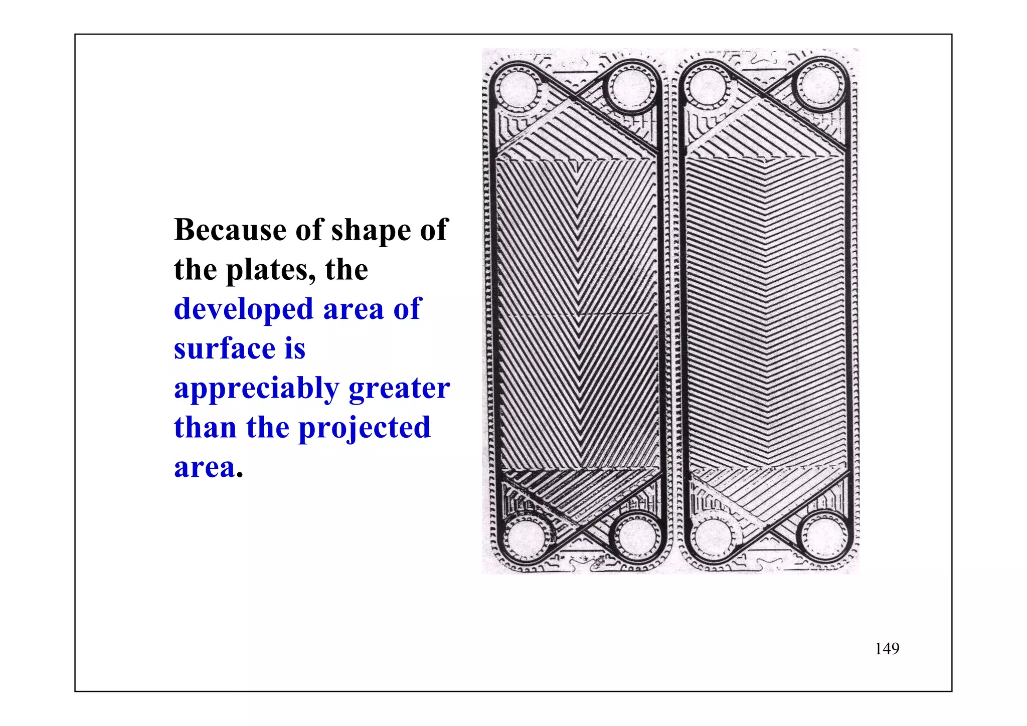 149
Because of shape of
the plates, the
developed area of
surface is
appreciably greater
than the projected
area.
 