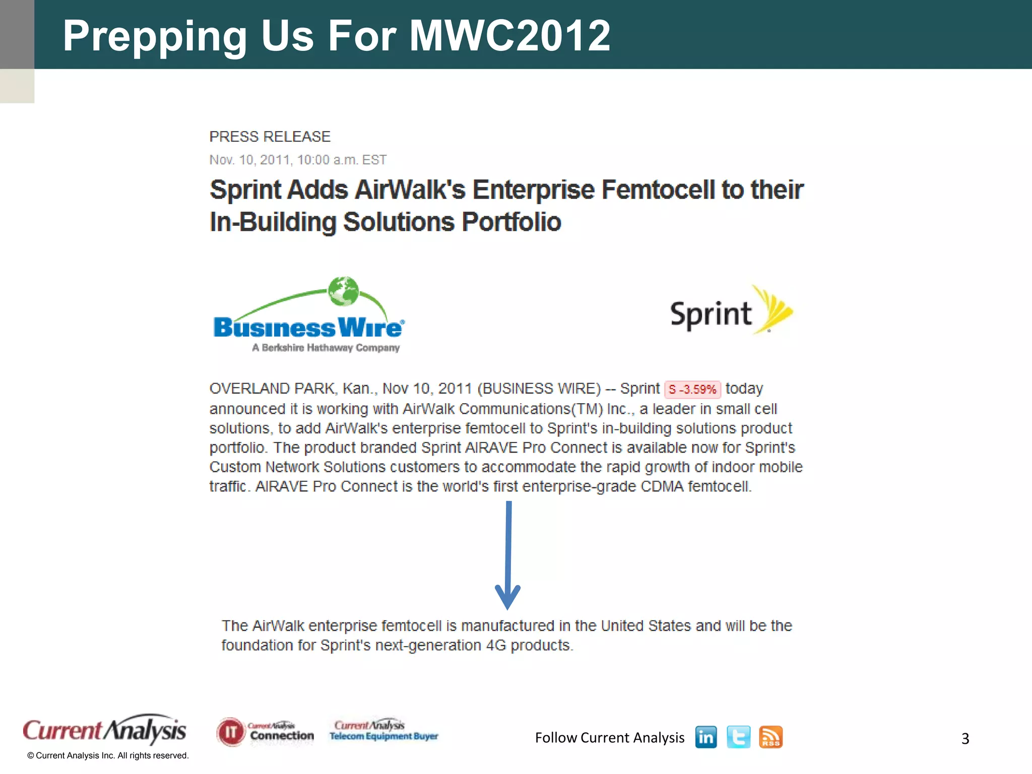 Prepping Us For MWC2012




                                               Follow Current Analysis   3
© Current Analysis Inc. All rights reserved.
 