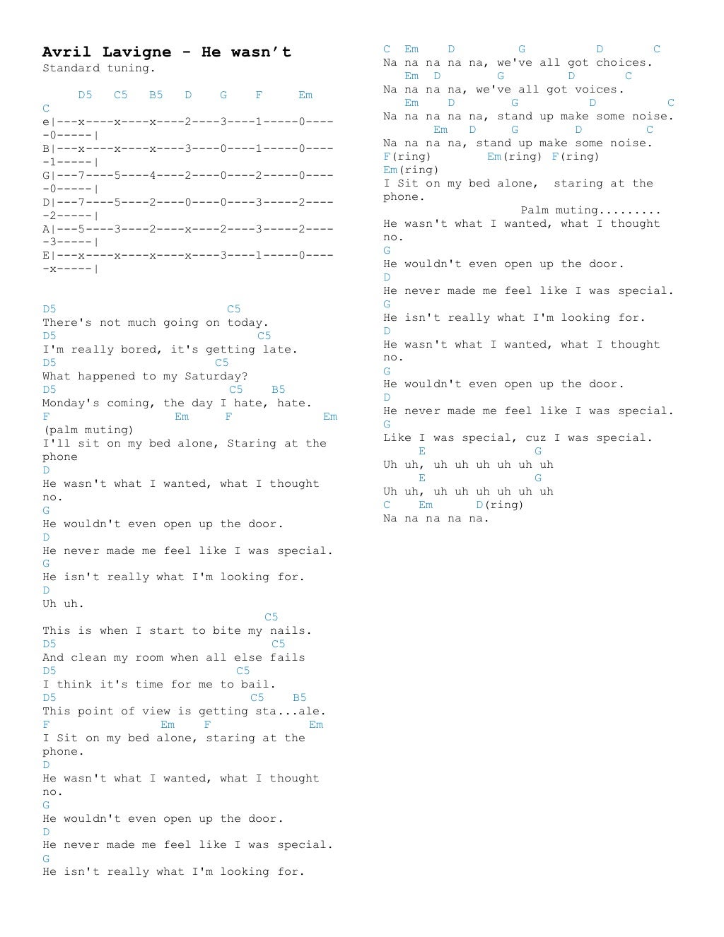 Avril lavigne chords