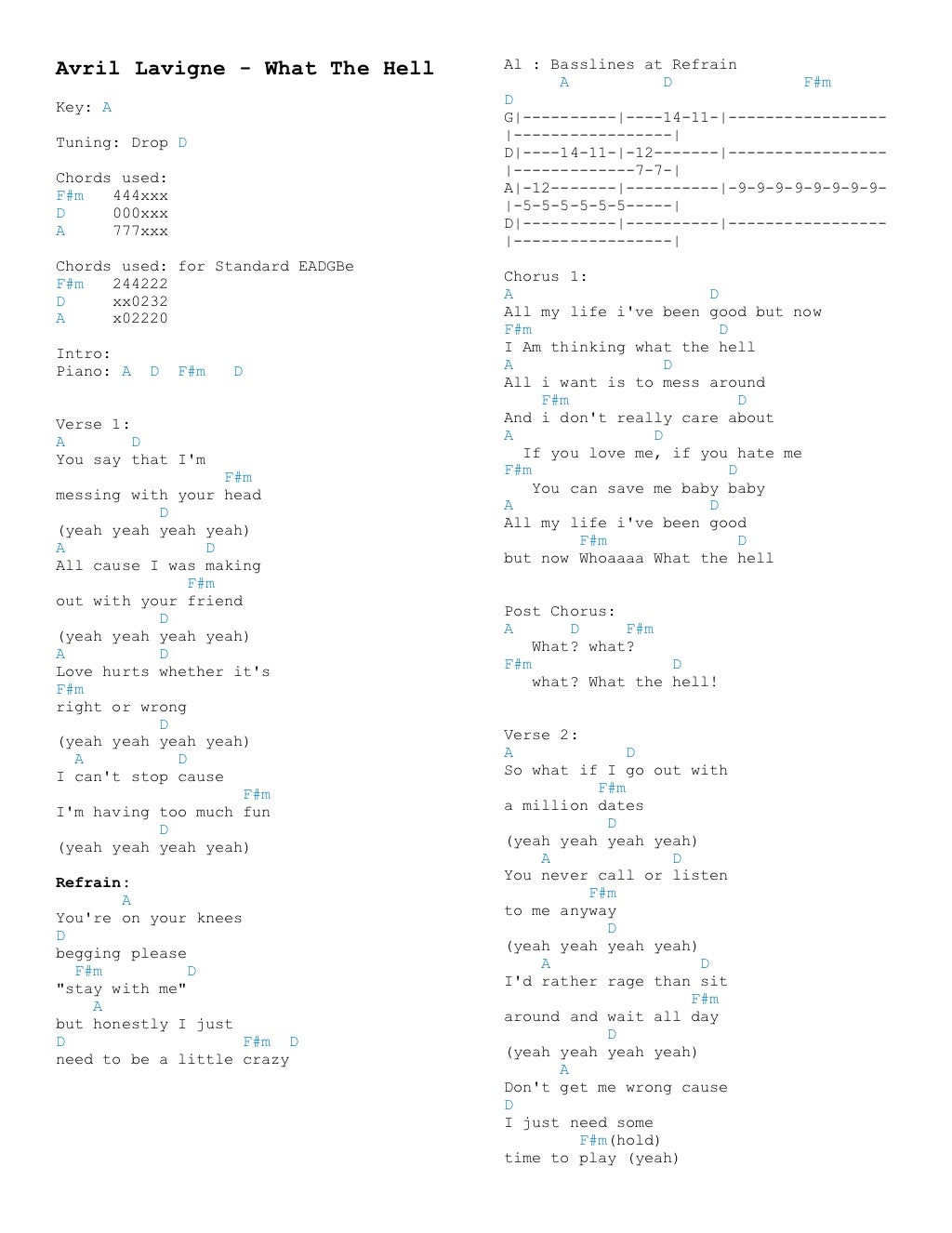 Avril lavigne chords