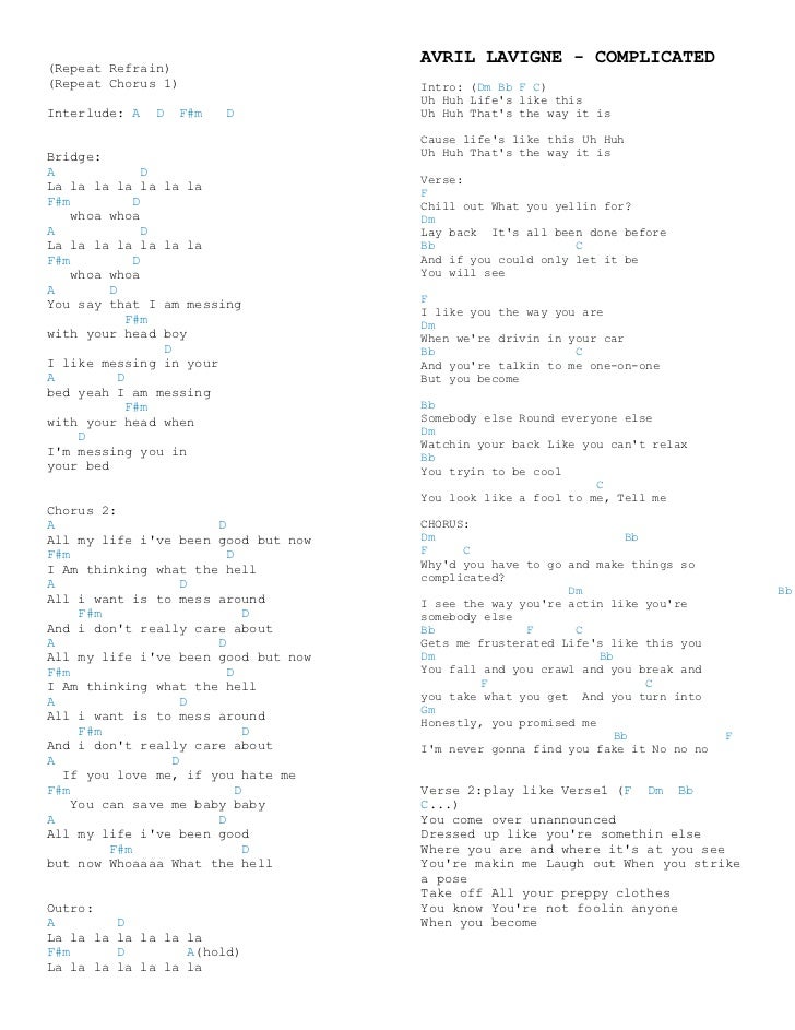 Avril lavigne chords