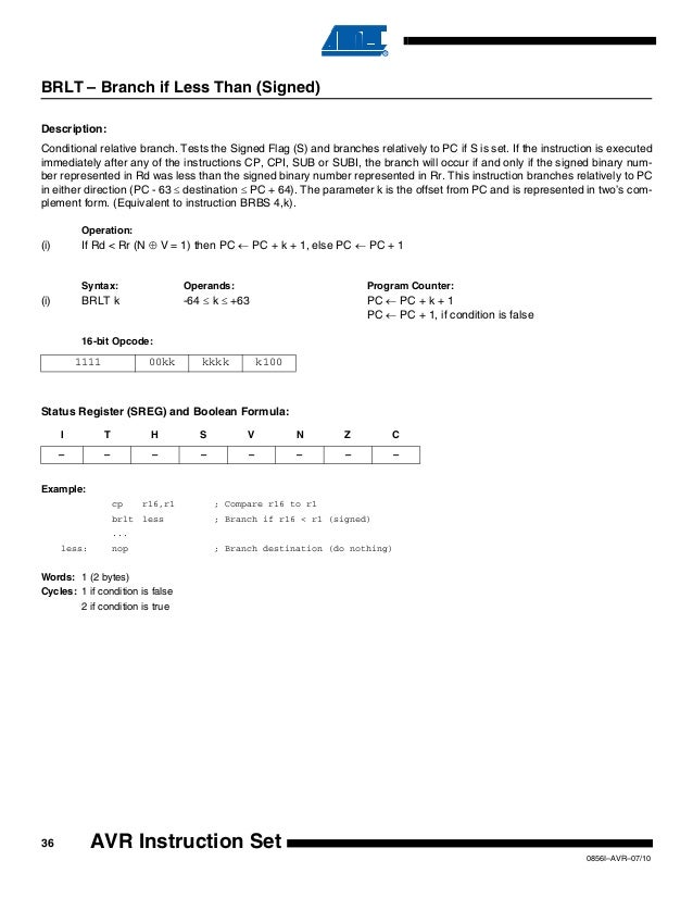 Avr instruction set