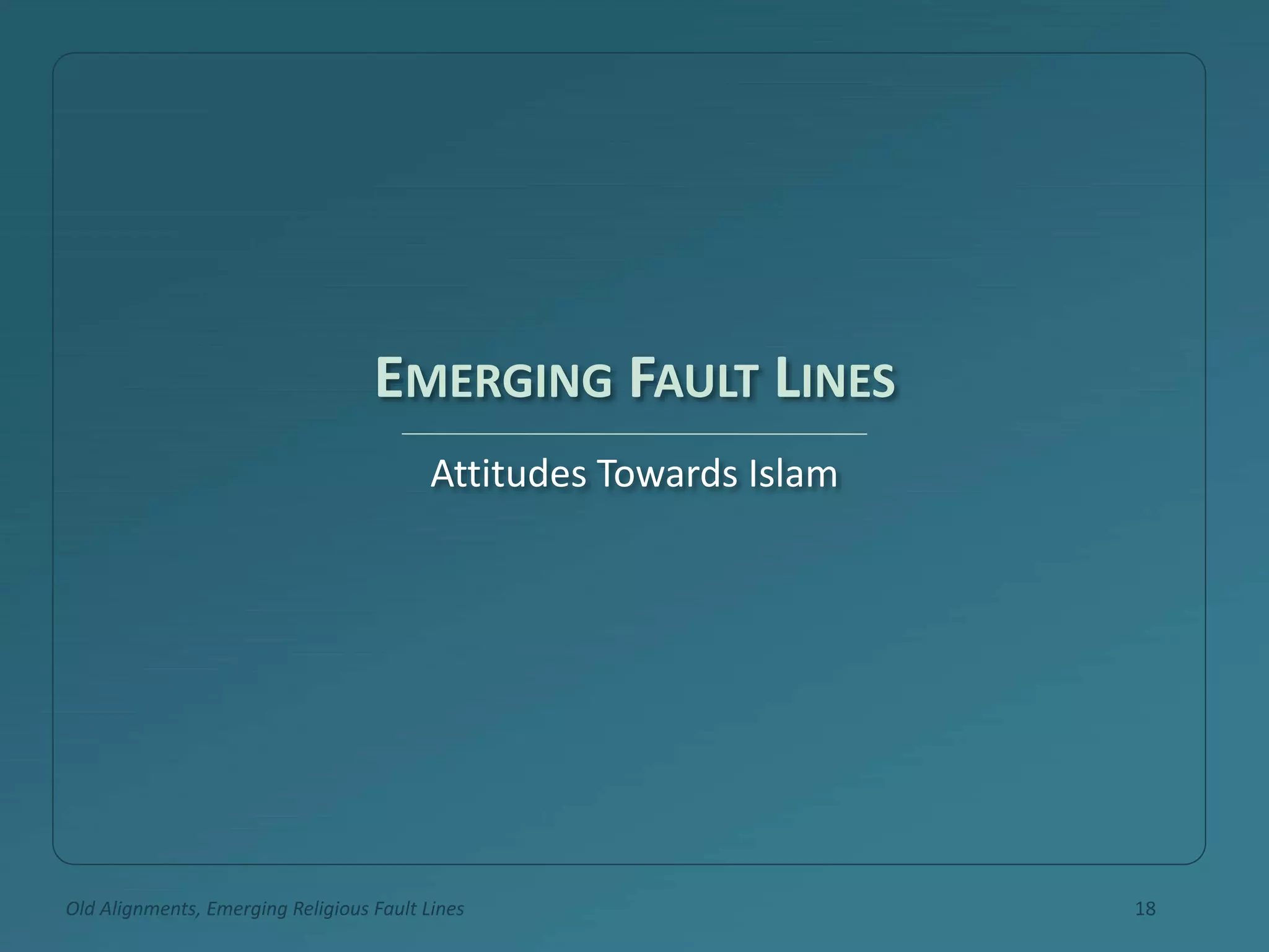 EMERGING FAULT LINES
Attitudes Towards Islam
Old Alignments, Emerging Religious Fault Lines 18
 