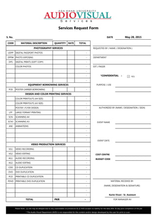 AV Services Request & Photography Brief Form | PDF
