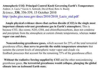 Atmospheric CO2: Principal Control Knob Governing Earth’s Temperature
Andrew A. Lacis,* Gavin A. Schmidt, David Rind, Reto...